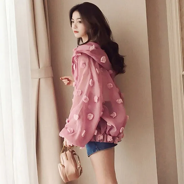 Summer Women Organza Basic Chic Jacket Causal Thin Bomber Jacket Boho Sun Protection Beach Coats Mujer Streetwear