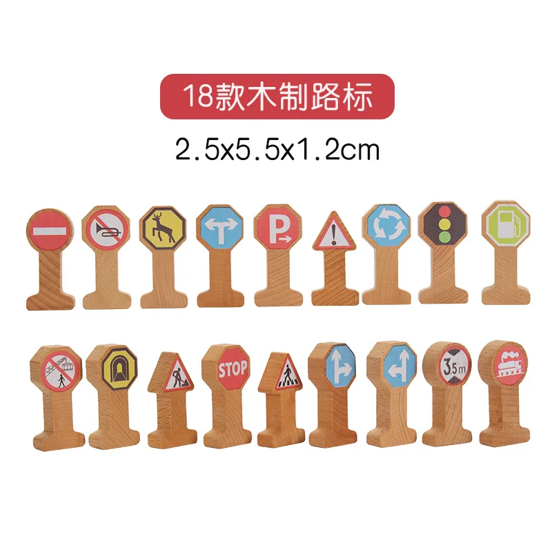 

Wooden Track Accessories Signpost Traffic Signs Kids Cognitive Toy Wooden Track Combination Scene Compatible Wooden Track