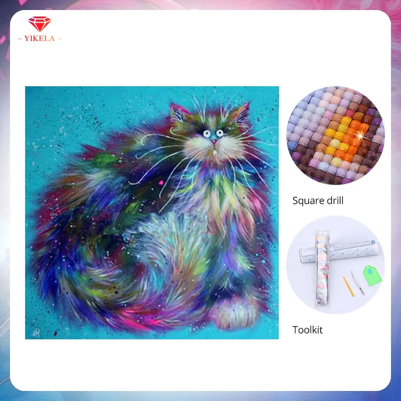 

YIKELA 5D Diamond Painting Diamond Embroidery DIY Full Square Animals Diamond Mosaic Colored Fat Cat Painting Diamond Paint Kit