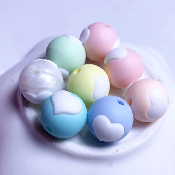 candy colors 3 20 шт силиконовые бусины в форме сердца 15 мм Экологичное Сенсорное ожерелье-прорезыватель пищевого класса Мама Кормящих DIY Ювелирные изделия Детские трофеи - Цвет: candy colors 3