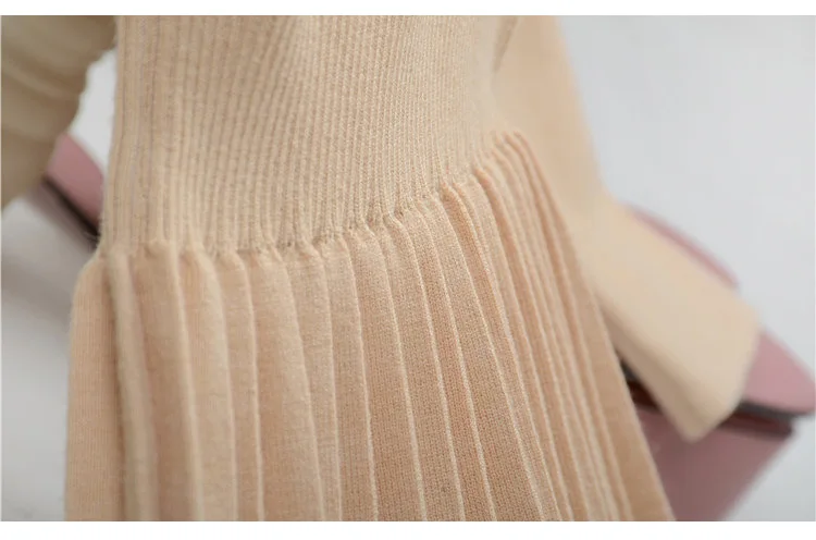 Новинка осень/зима вязаное плиссированное платье с длинным рукавом и v-образным вырезом на талии плиссированное платье вязаный свитер вязаное платье для женщин
