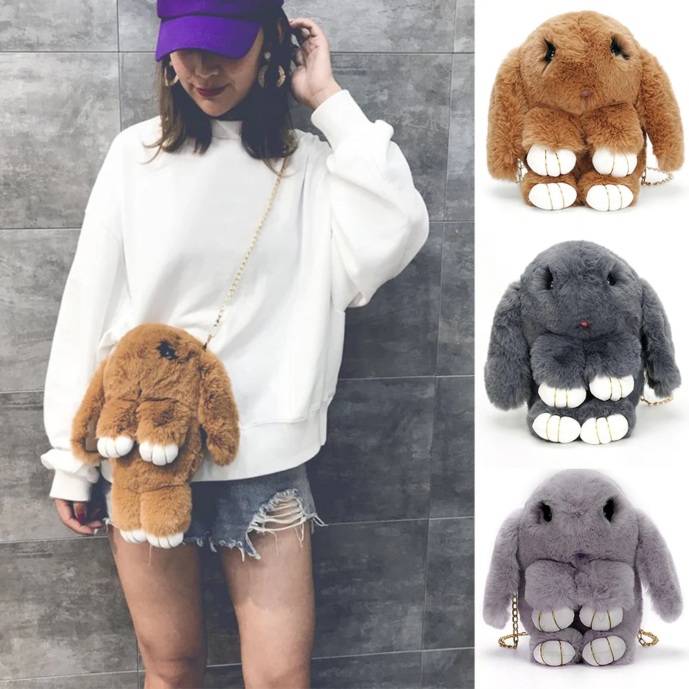 

Teenager Girls Shoulder Bag Rabbit Cute Crossbody Bag Travel Messager Artificial Wool Chain Durable Rex