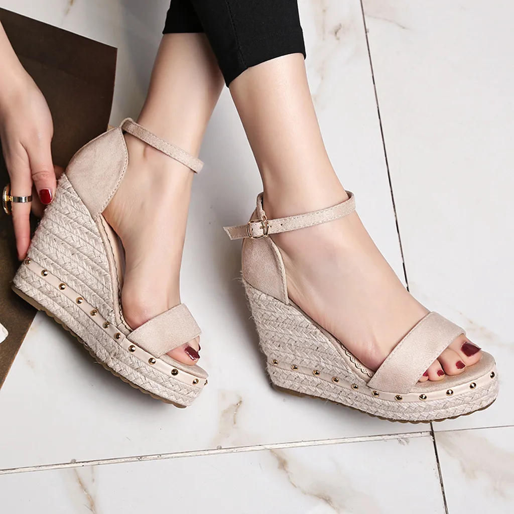 

Womens Wedge sandals Open Toe Thick-soled high heels Shoes Ankle-Wrap Buckle Strap Shoes Elegant Holiday Party Sandal Lady Pumps