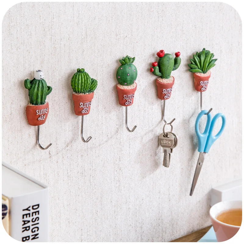 

Simulation of Cactus Wall Hook Adhesive Home Cartoon Cute Hanger Key Umbrella Towel Cap Organizer Paste Hook Mounted Sundries
