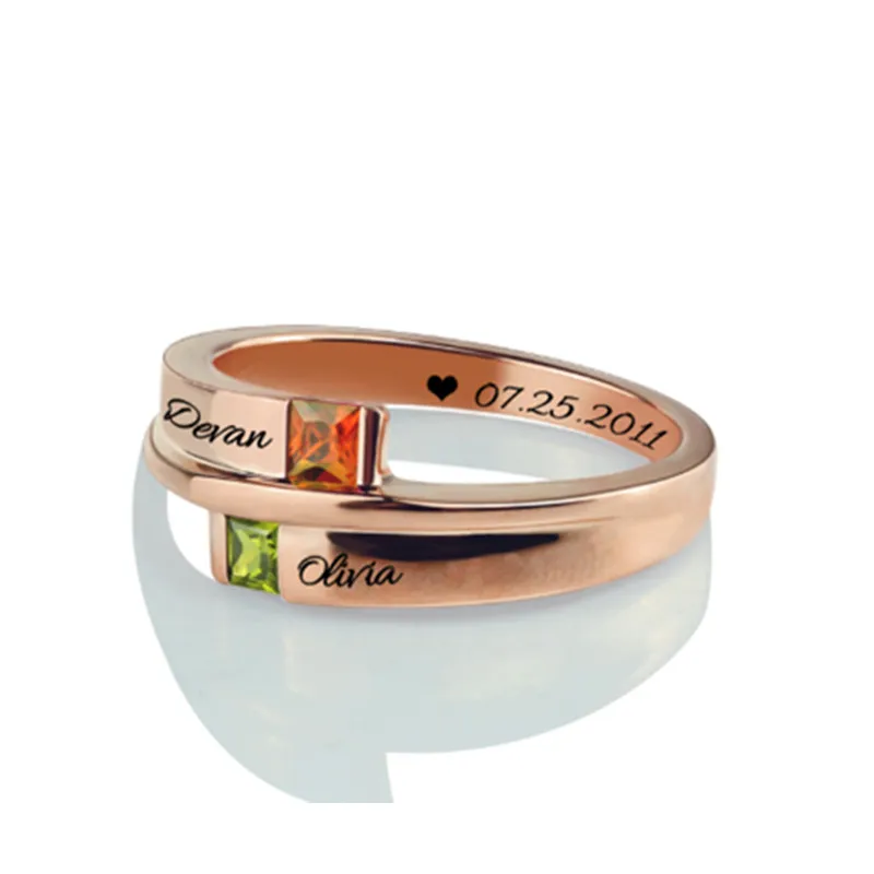 Lovty двойной багет обход изготовленное на заказ кольцо серебро камень кольцо бренд выгравированное имя кольцо обетование кольцо подарок матери для нее