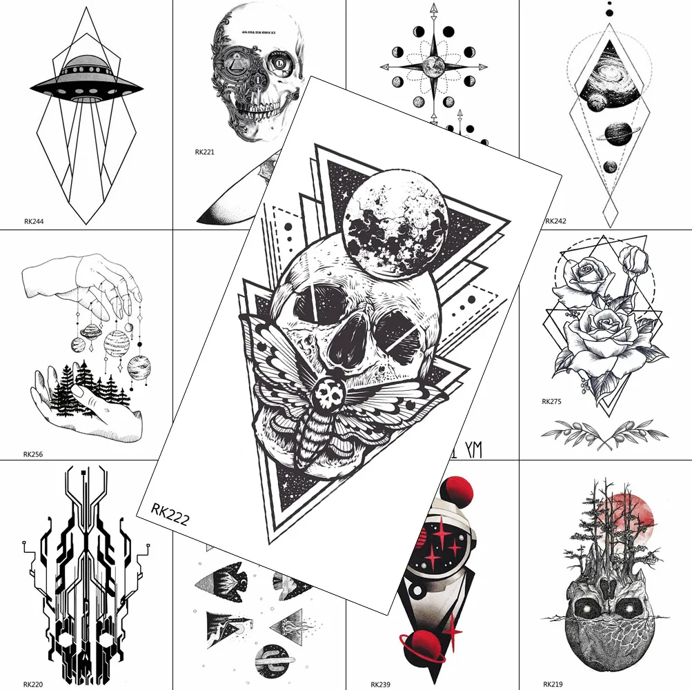 

Geometric Shantou Moth Planets Temporary Tattoo Fake Body Art Chest Wasit Beauty Tattoo Decal For Adult Realistic Sheet Sticker