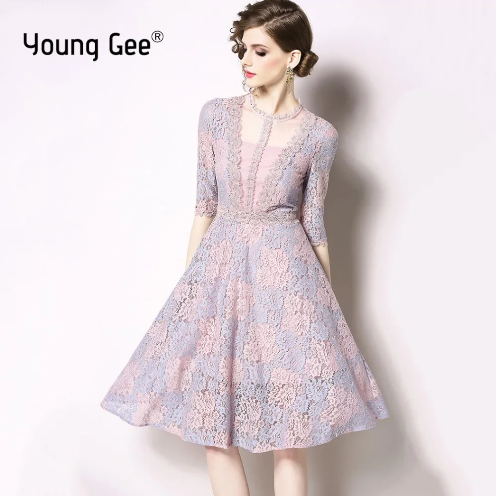 Young Gee Vestido 2019 лето осень розовое кружевное платье принцессы сексуальное