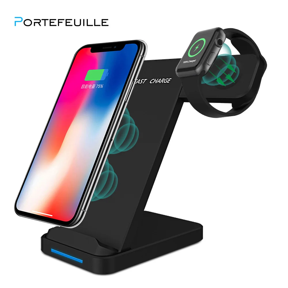 

Protefeuille Qi Wireless Charger Dex Station For Iphone Xs Max Xr X 8 Plus And Apple Watch 4 3 2 Stand Holder Induction Charger