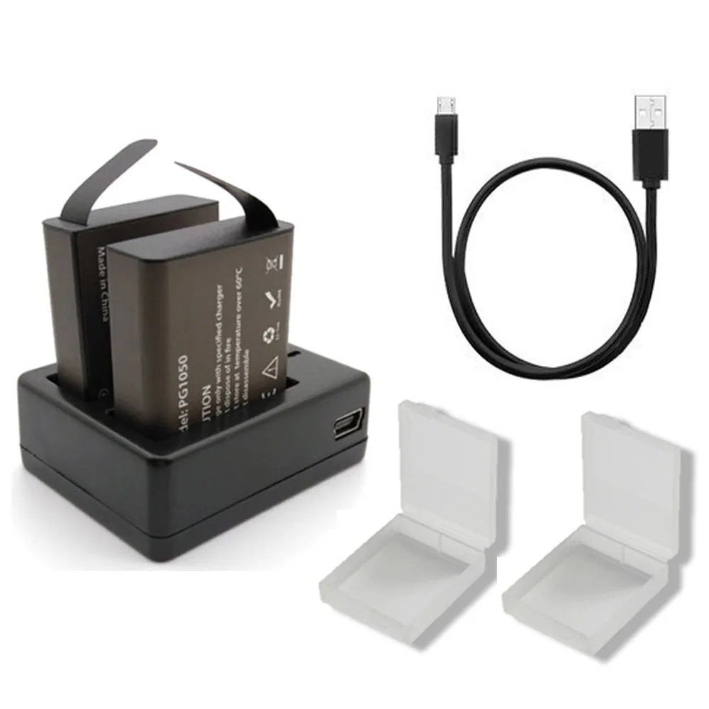 Charger x2 batteries eken PG1050 Батарея и Dual USB Зарядное устройство для спортивной экшн-камеры SJCAM SJ4000 sj5000 sj6000 sj9000 H9 H9R H8R H5s H6s SOOCOO C30 C50 F68 - Цвет: Charger x2 batteries