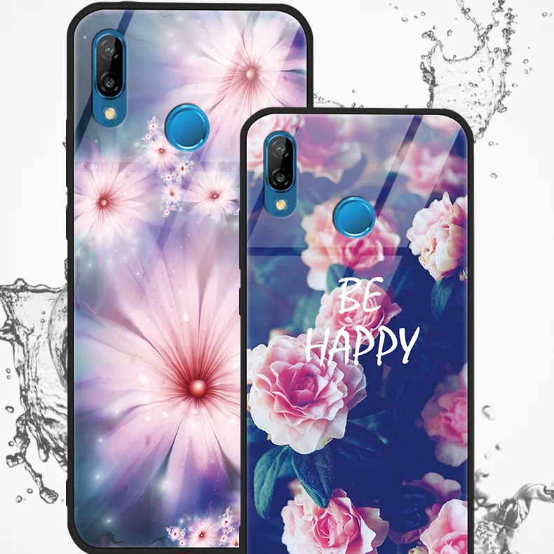 

Capa For Huawei P9 P10 P20 Plus Lite Pro Cover For Huawei Mate P Smart 9 10 20 Pro Lite TPU Soft Flower Tempered glass Thin Case