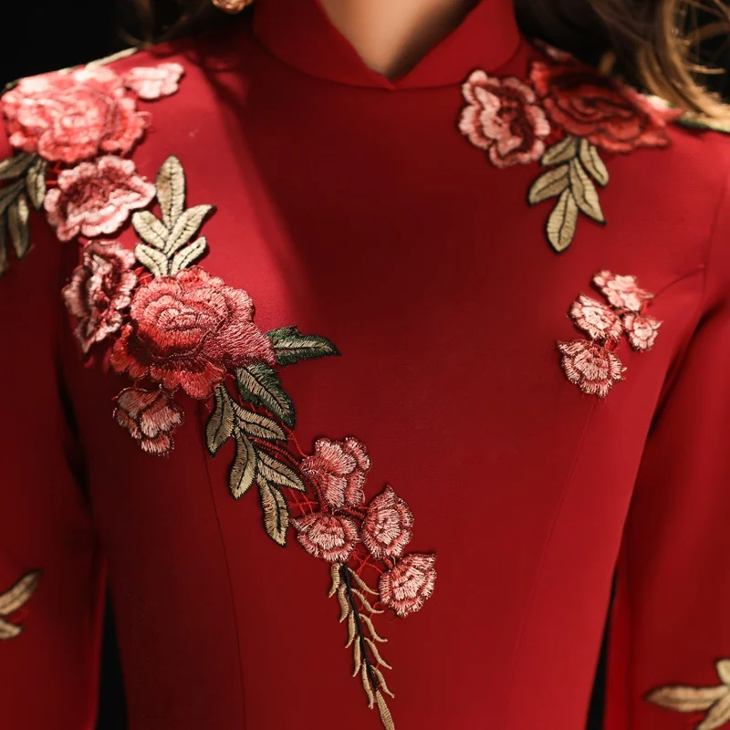 Cheongsam свадебное вечернее платье китайский стиль четвертьрукав, плиссированная платье Fiesta Vestido Soiree Femme платья подружки невесты TS1389