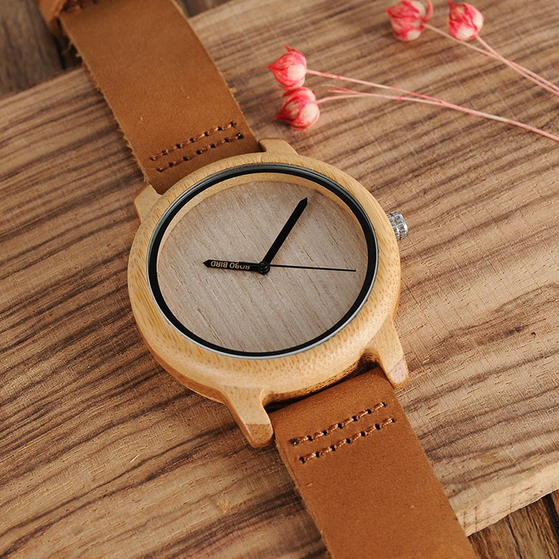 BOBO BIRD Men Watch Wooden Bamboo Wristwatch With Leather Band Sport Quartz Watches in Box Custom logo Drop ship