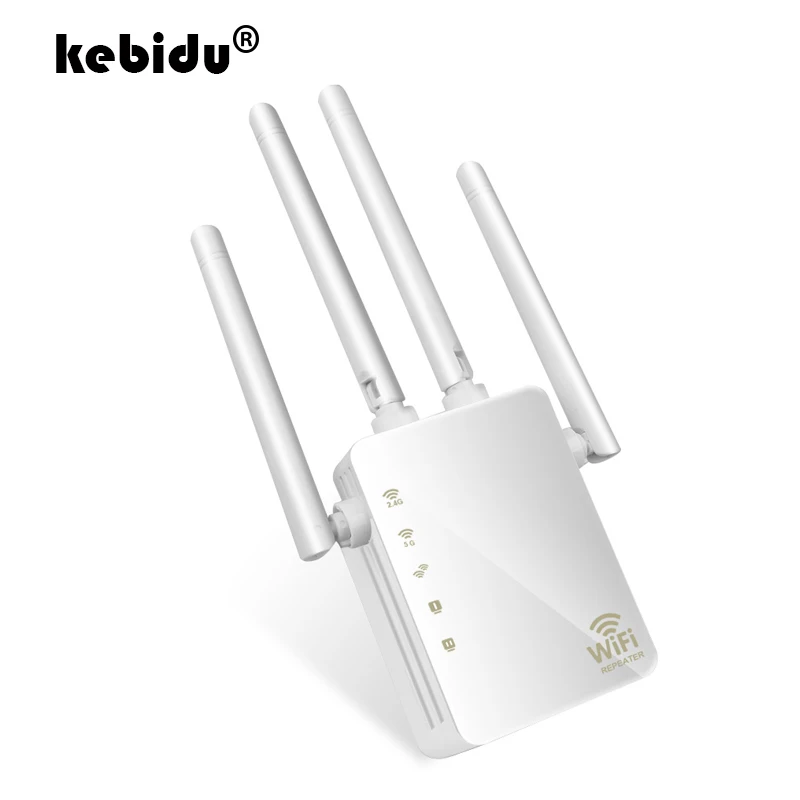 

kebidu 1200Mbps Home Wireless Extender Router Wifi Repeater 2.4Ghz & 5Ghz Long Wifi Range Extender Booster 4*2dbi Antenna