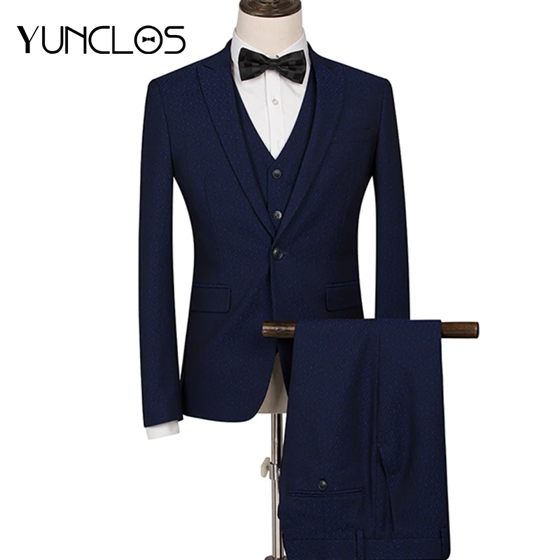 

YUNCLOS Men Suit 3 Pieces Jacket+Vest+Pant Suits Slim Fit Wedding Suits For Men Business Casual Style Men Tuxedos