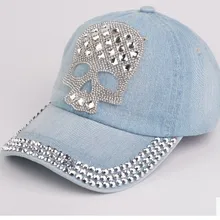 Корейская ковбойская шляпа Корейская версия шляпа Женская череп женская с инкрустацией стразами джинсовый бейсболка Шляпы с утконосами