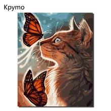 Kpymo картина в рамке с изображением кота, сделай сам, живопись по номерам на холсте, живопись и каллиграфия, настенная живопись для домашнего декора, 40x50 см, VA-1025