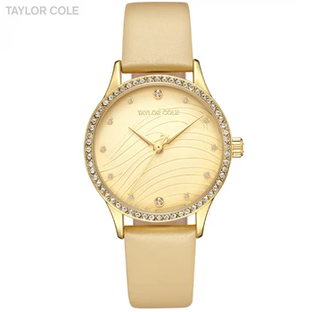 

Taylor Cole Golden Lady Wrist Watch Clock Women Fashion Quartz Leather Band Bracelet Crystal Quartz Watches Relogio Gift /TC101