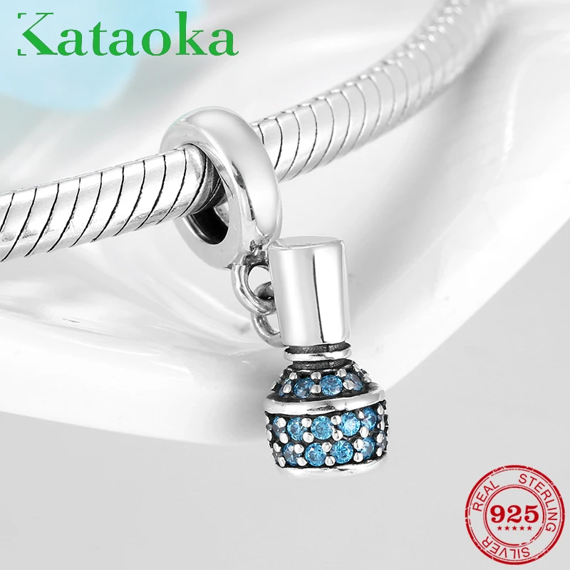 

Hot sale 925 Sterling Silver Blue CZ Nail Polish Charm Bead 925 Silver Jewelry Making fits Original Pandora charms Bracelet
