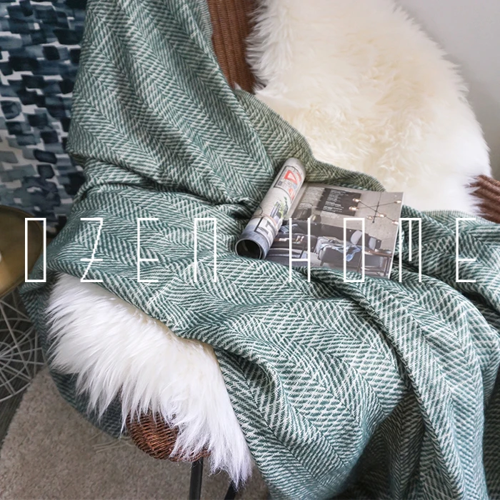 

Geometric Striped Blue Patchwork Knitting Blanket Tailstock Sofa Decoration Blanket Towel Siesta Carpet Summer Dark Green Soft