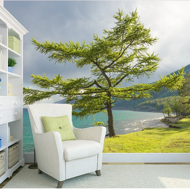 Custom Natural Landscape Wallpaper,trees And The Sea,3d Photo Mural For