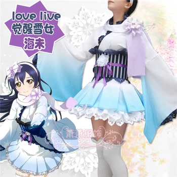 

Anime LL Love Live Snow Girl Kimono Awaken Sonoda Umi Cosplay Costume Dress+Scarf+Stockings Free Shipping A