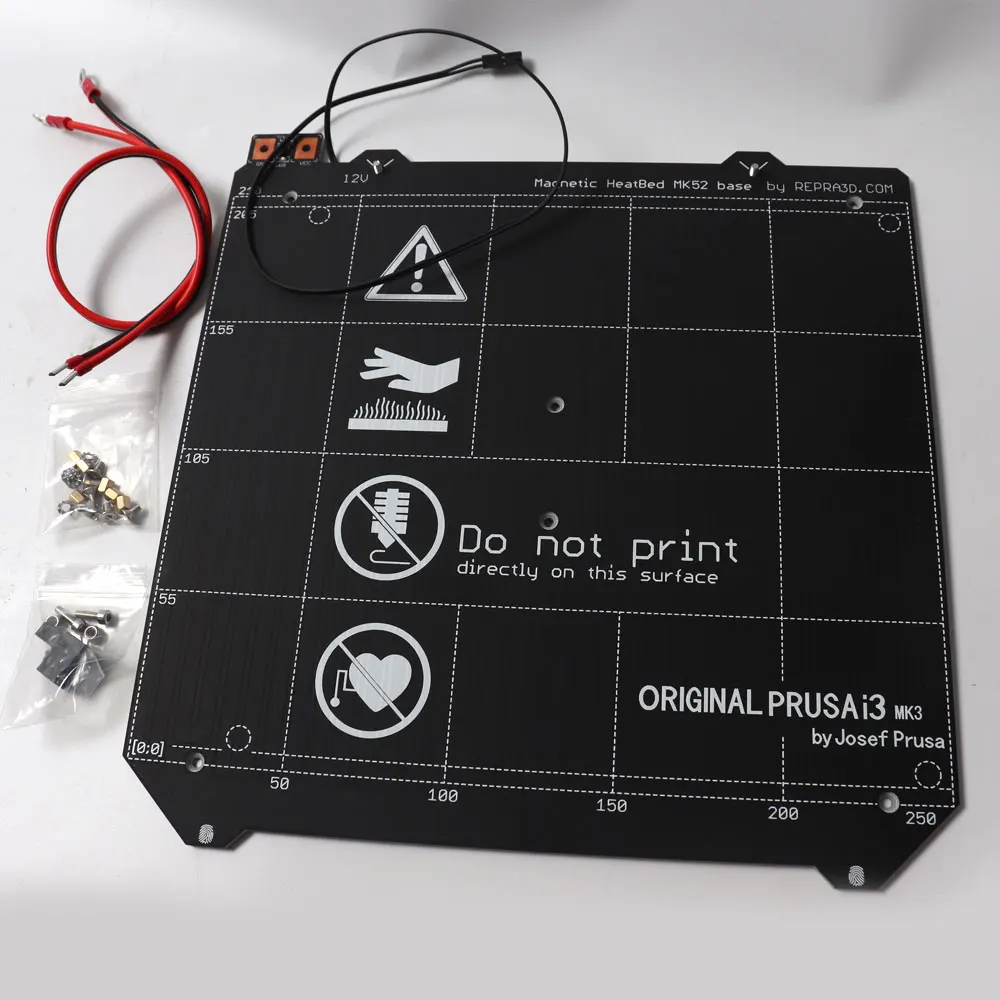 Prusa i3 MK2.5 3d принтер MK52 с подогревом 12V в собранном виде, N35UH магниты, кабель питания, Термистор, текстиль рукав mk2.5 радиатор