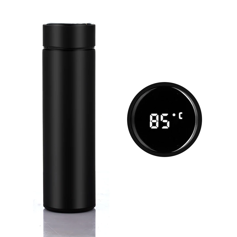 Умная бутылка для воды из нержавеющей стали, вакуумная колба, ЖК-дисплей с сенсорным экраном, температурный дисплей, сохраняющий тепло и холода, более долгий срок службы батареи - Цвет: Black