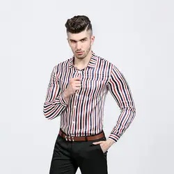 Блестящие Рубашка в полоску Для мужчин 2017 ночной клуб Для мужчин S с длинными рукавами CHEMISE Homme Slim Fit Повседневное Кнопка Подпушка мужская
