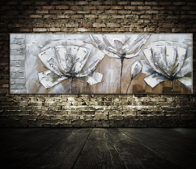 

Gold and Silver Three Gigantic Lotus Noble Bedroom Decor Hand Painted Canvas Knife Craft Flower Oil Painting Modern Picture