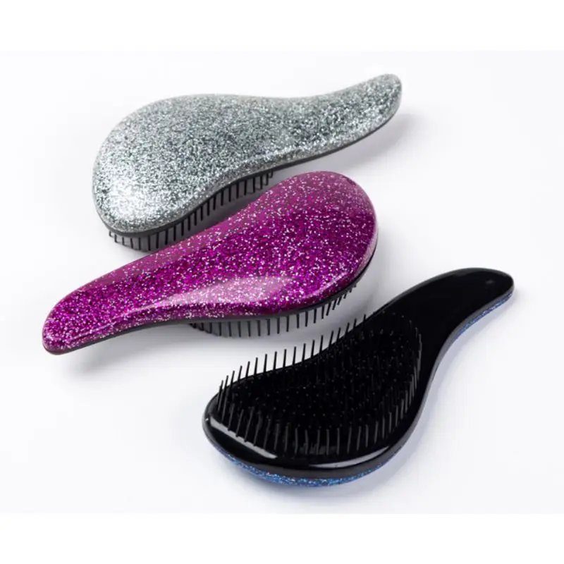 

Women Anti-Static Plastic Straight Hair Massage Comb Glitter Solid Color Handle Shower Tangle Detangling Brush Magic Styling