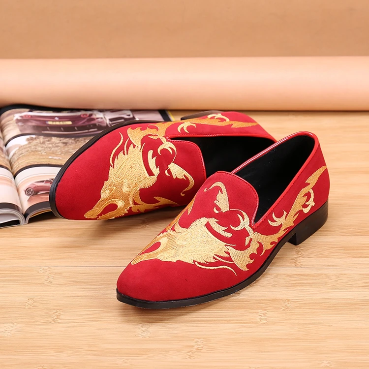Red Black Flats Loafers Genuine Leather 
