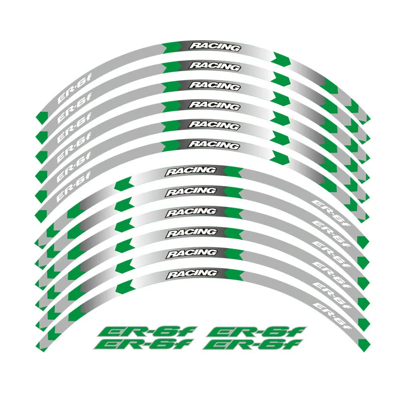 Мотоцикл обода stripes знаки 17 дюймов колеса Стикеры светоотражающие ленты для KAWASAKI ER-6F Светоотражающие Стикеры - Цвет: B Green