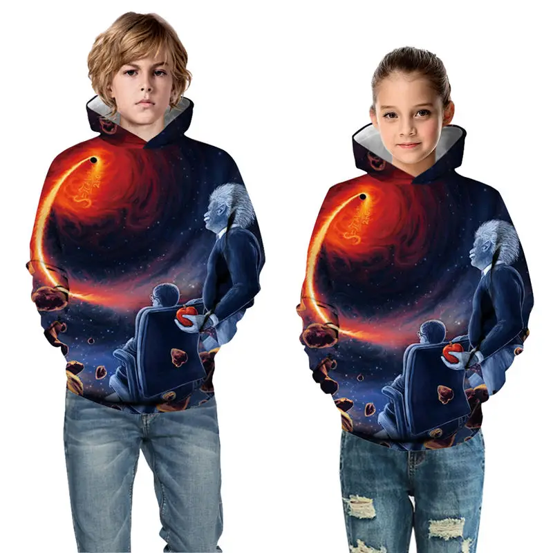 Худи для мальчиков и девочек с объемным принтом «космическая черная дыра»; Повседневный тонкий свитер с длинными рукавами; детский пуловер с капюшоном; уличная одежда; 6 От 8 до 10 лет