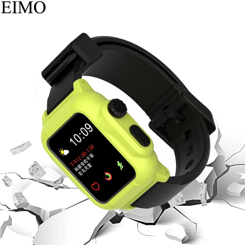 EIMO Silicone Band Strap For Apple Watch Case 42mm Sport Iwatch Series 3 2 Wrist watchbands+Waterproof Protective Cover