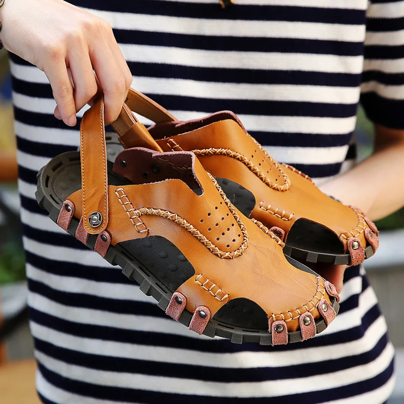 

New 2019 Men Soft Sandals Comfortable Summer Shoes Leather Sandals Big Size Soft Sandals Male Roman Comfortable Men Summer