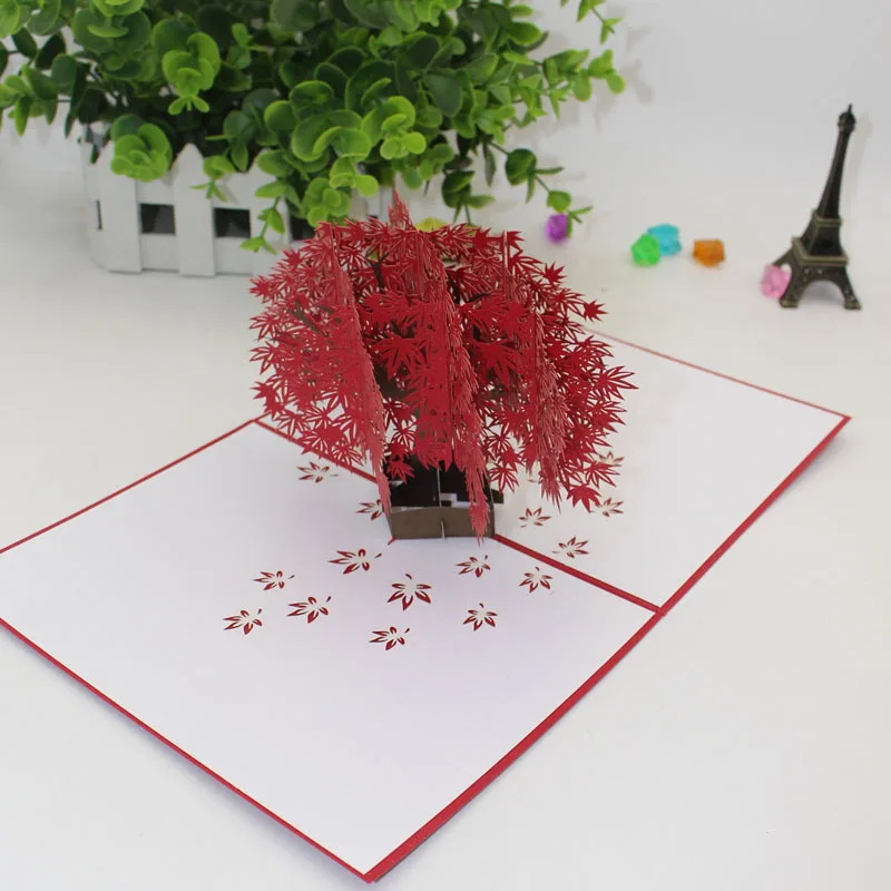  New Creative 3D DIY Red Maple Leaf Wish Crad Fashion Wedding Party Invitation Cards Upscale Event P - 32989675101