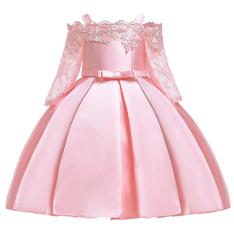 Коллекция года, зимний костюм с длинными рукавами платье с цветочным рисунком для девочек элегантные Детские платья принцессы для девочек, одежда Вечерние платья на свадьбу - Цвет: Pink