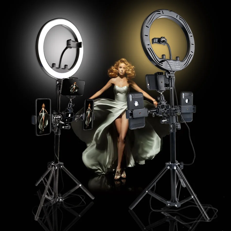 

Dimmable LED 26cm Selfie Ring Light Photography Phone Video Ring Lamp For Makeup Youtube Video Live Studio + Tripod Phone Clip