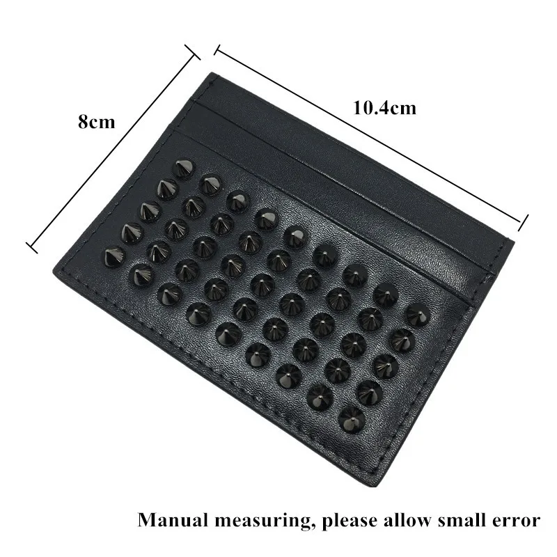Тонкий кошелек для ID карты для мужчин, черный, с заклепками, дизайнерский, высокое качество, кожаный, кредитный держатель для карт,, Модный чехол для карт с отделением для монет