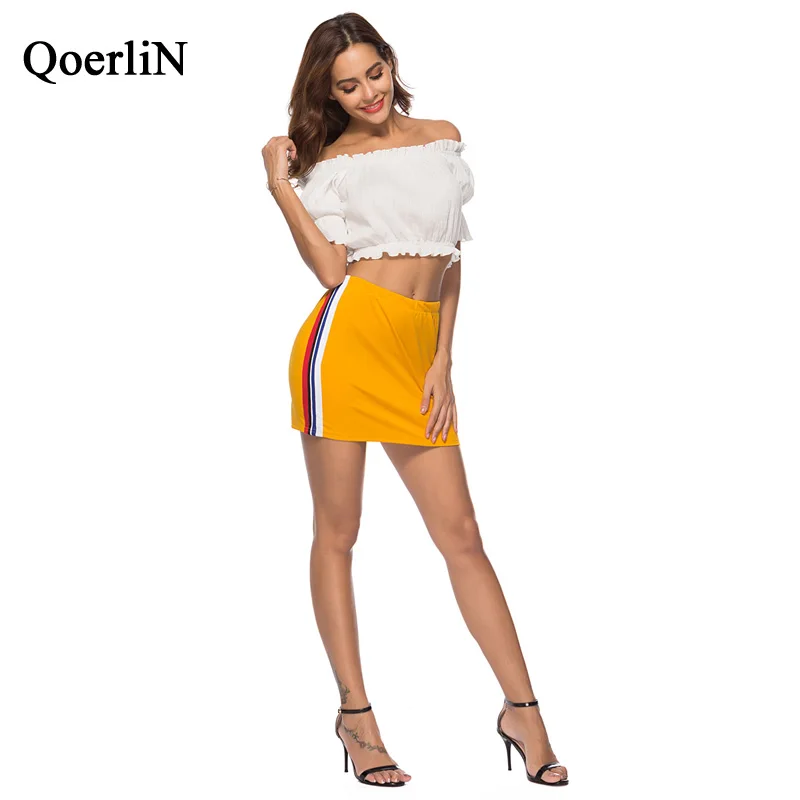 QoerliN Elastic Waist Sportwear Skirts Women Rainbow Striped Sexy Casual Bottoms Female New Arrival Yellow Skirt Women Plus Size QoerliN Elastic Waist Sportwear Skirts Women Rainbow Striped Sexy Casual Bottoms Female New Arrival Yellow Skirt Women Plus Size