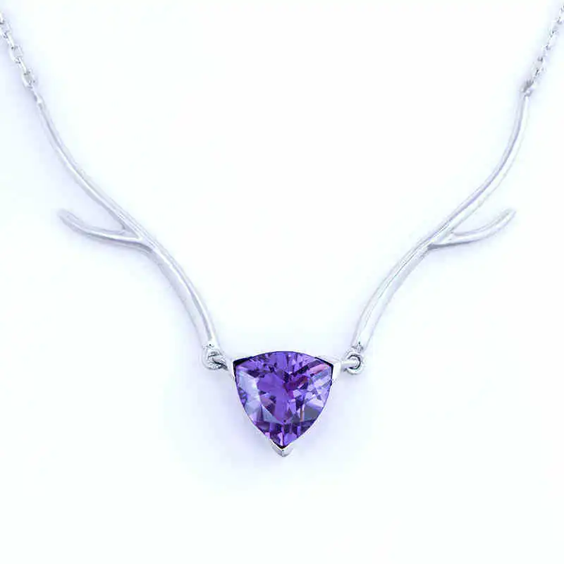 

S925 sterling silver purple crystal necklace, antlers clavicle chain accessories, Japan and South Kore Christmas gift