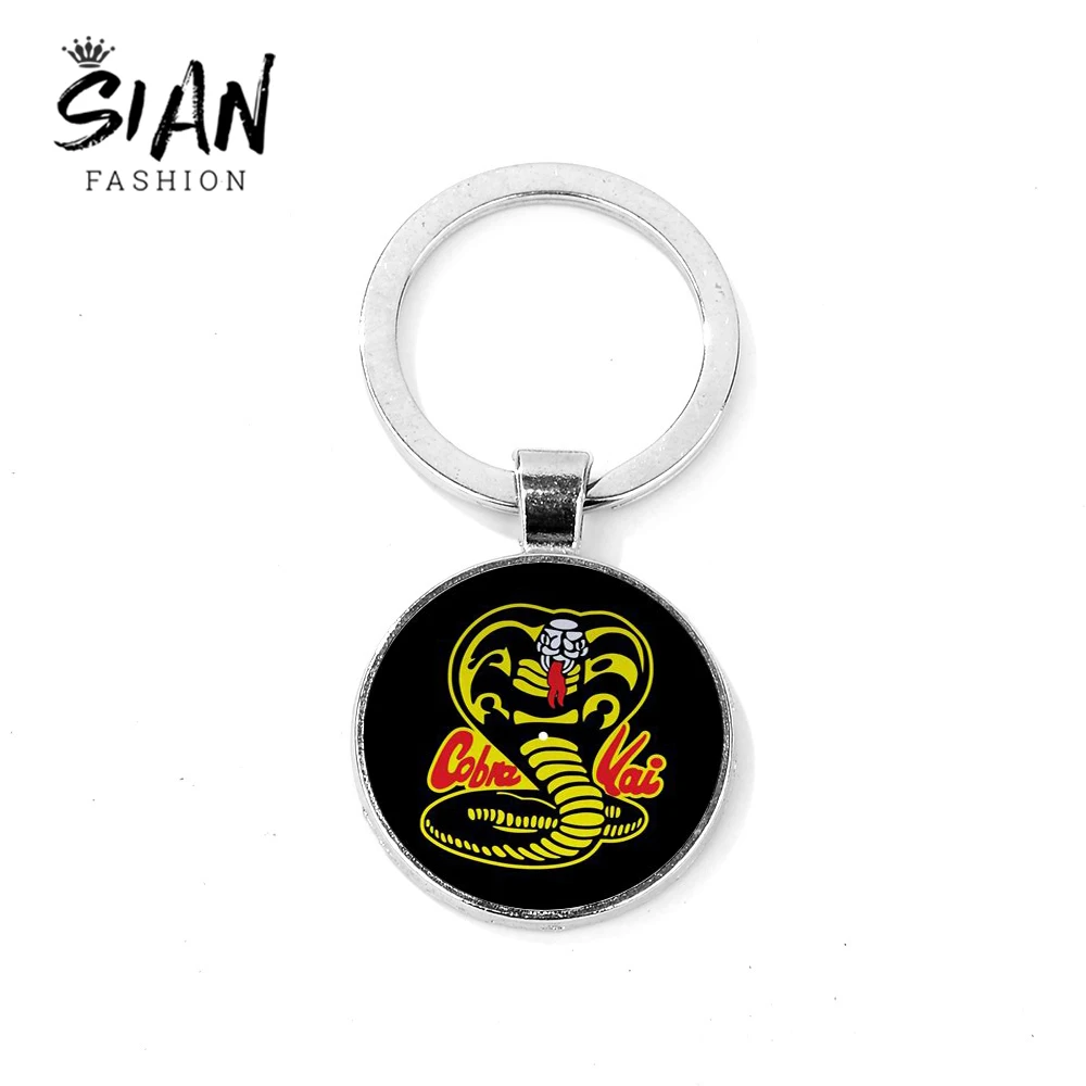 

SIAN The Karate Kid Cobra Kai Collection Keychain Trendy Logo Printed Glass Cabochon Pendant Keyring Car Key Chain Sleutelhanger