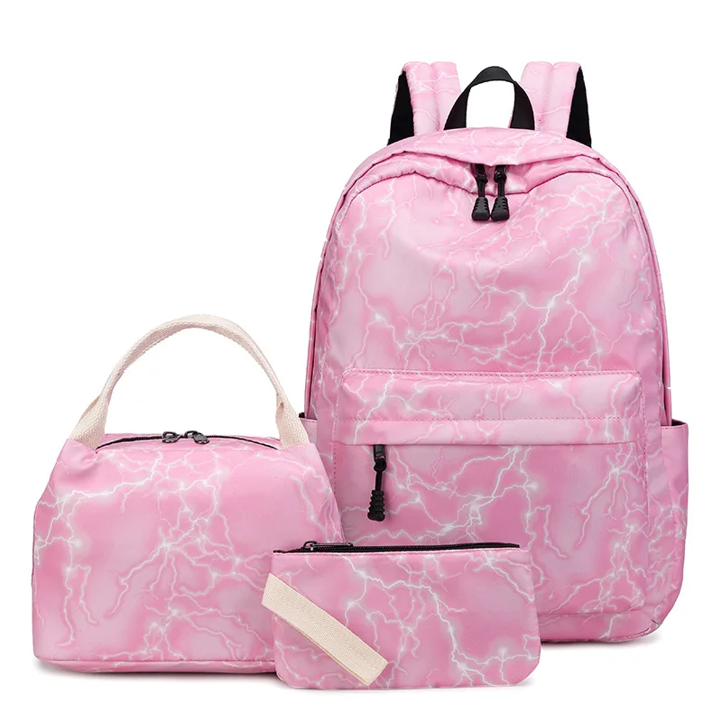 

3pcs/set Pink Printing Canvas Preppy Style Women Backpack Student Book Bag Laptop Bagpack Lady School Bag for Teenager Girls