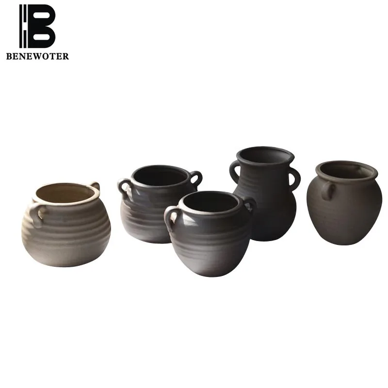 

Creative Ceramic Coarse Pottery Vases Office Desktop Vintage Artificial Flowers Tanks Home Mini Decoration Crafts Sent Friends