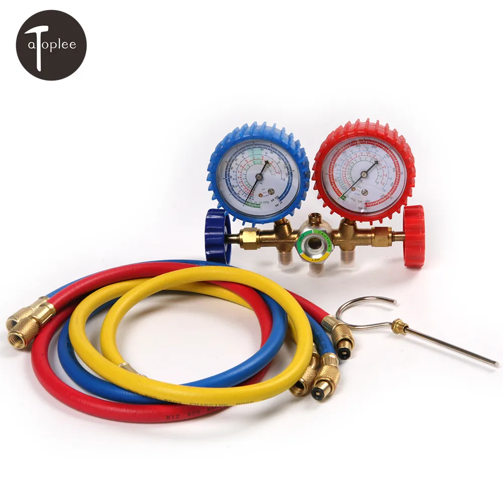 Car R134A R12 R22 R502 A/C Refrigerants Manifold Gauges Set Double Table Valve Charging Hose 90cm Quick Couplers Adapter Car R134A R12 R22 R502 A/C Refrigerants Manifold Gauges Set Double Table Valve Charging Hose 90cm Quick Couplers Adapter
