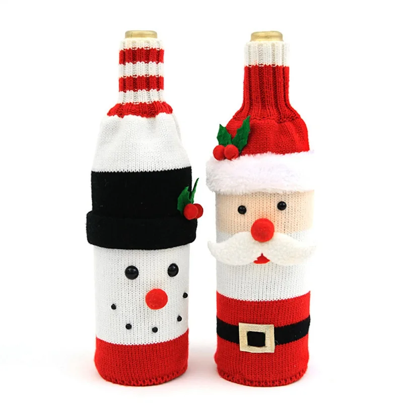 Красные чехлы для винных бутылок, сумки, крышки для бутылок, Рождественский Санта Клаус, одежда, свитер, рождественские, новогодние украшения, вечерние принадлежности