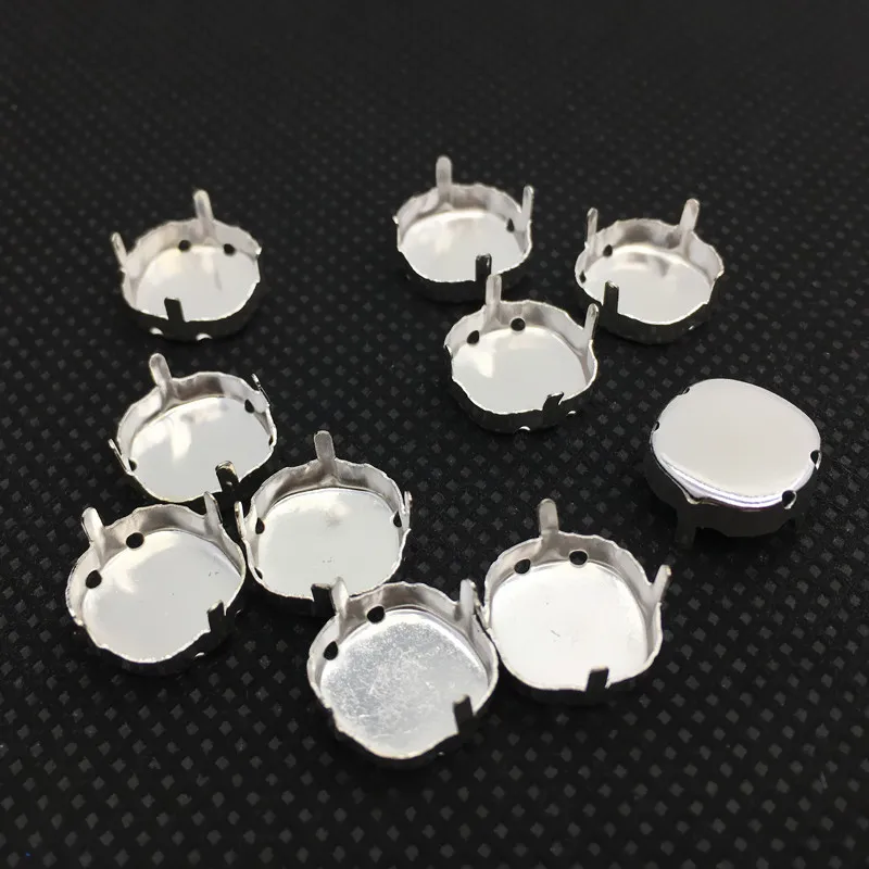 

10mm 12mm Fat Square Metal Claw Setting Closed Back For Sewing Stone