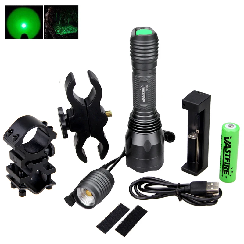 10000 Lumens LED Flashlight Tactical RGB Hunting Torch+Remote Pressure Switch+18650 Battery+2*Rifle Scope Mount+usb Charger+Case