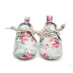 2019 Лидер продаж из искусственной кожи, для детей; обувь на шнуровке с цветочным принтом; детская обувь с мягкой подошвой детские мокасины