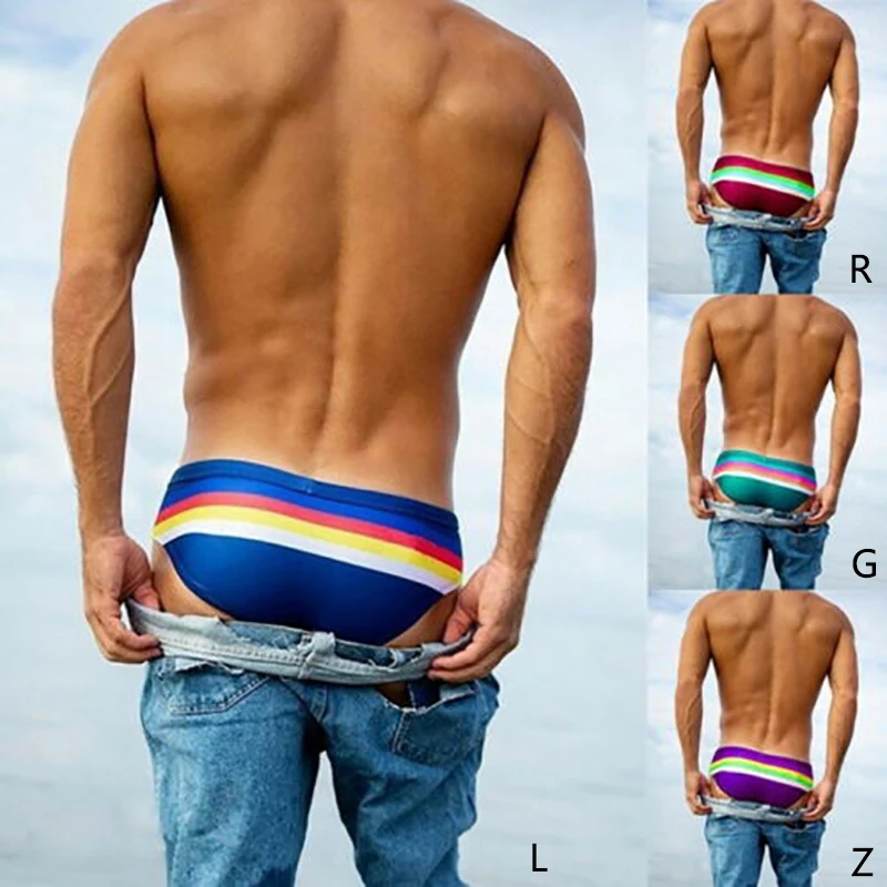 Men Swim Briefs Striped Low Waist Breathable Elastic Cotton Beach Trunks Swimwear Swimsuit Men Briefs For Beach Swimming